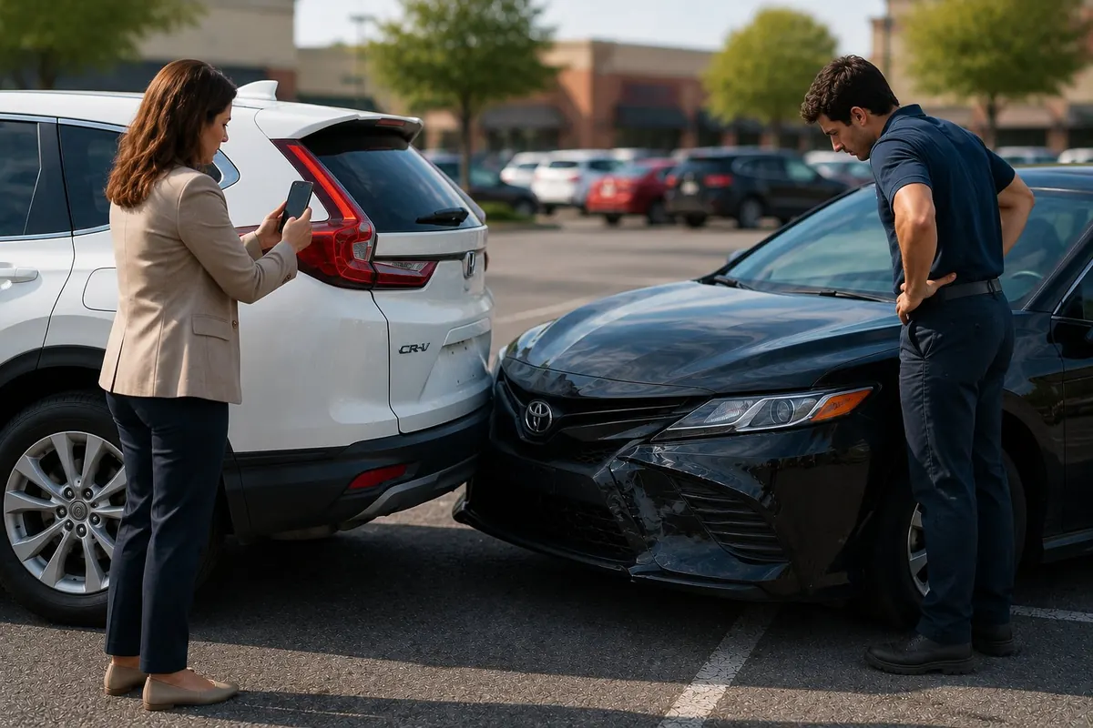 Two drivers exchanging information after a fender bender in Birmingham