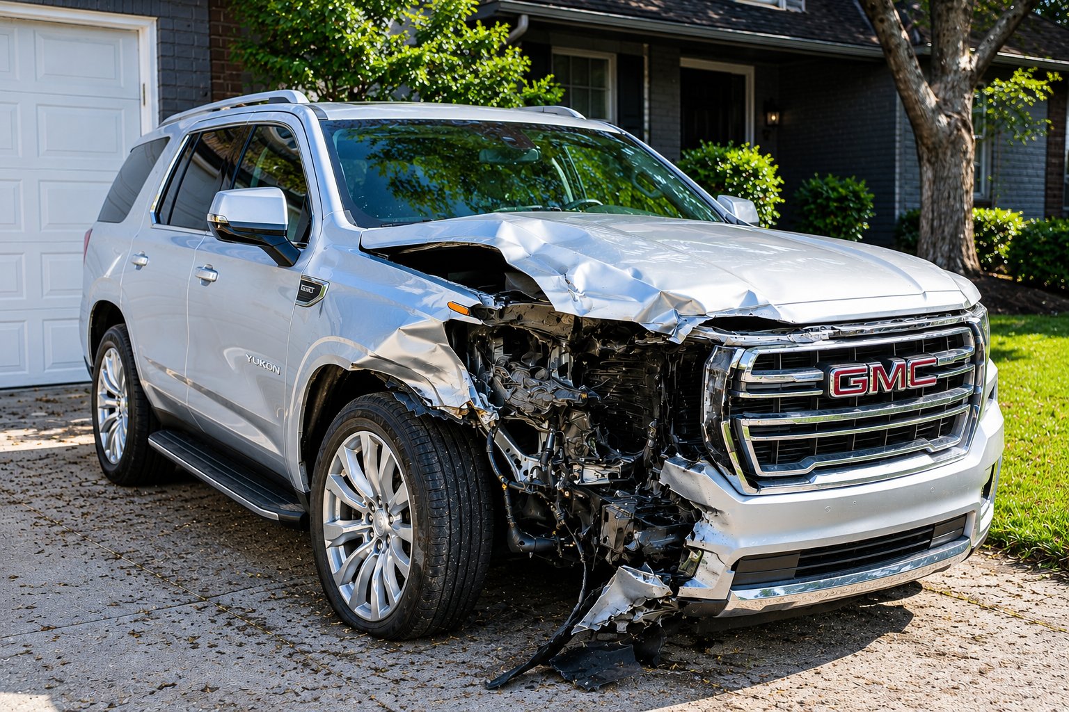Silver wrecked GMC Yukon ready to be sold for cash in Birmingham