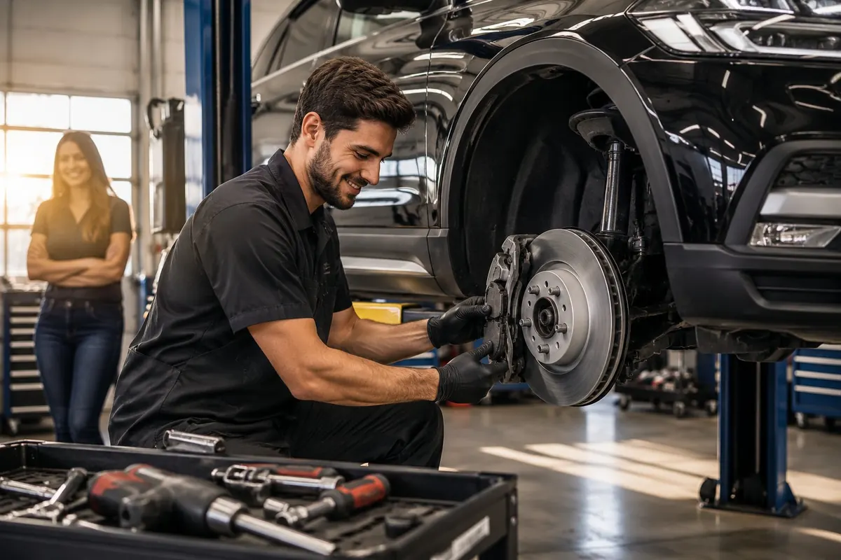 Honeycutt mechanic performing brake service on a vehicle
